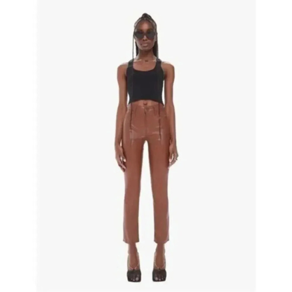 MOTHER  The mid-rise Dazzler ankle faux leather pants  friar brown size 28 B3150
